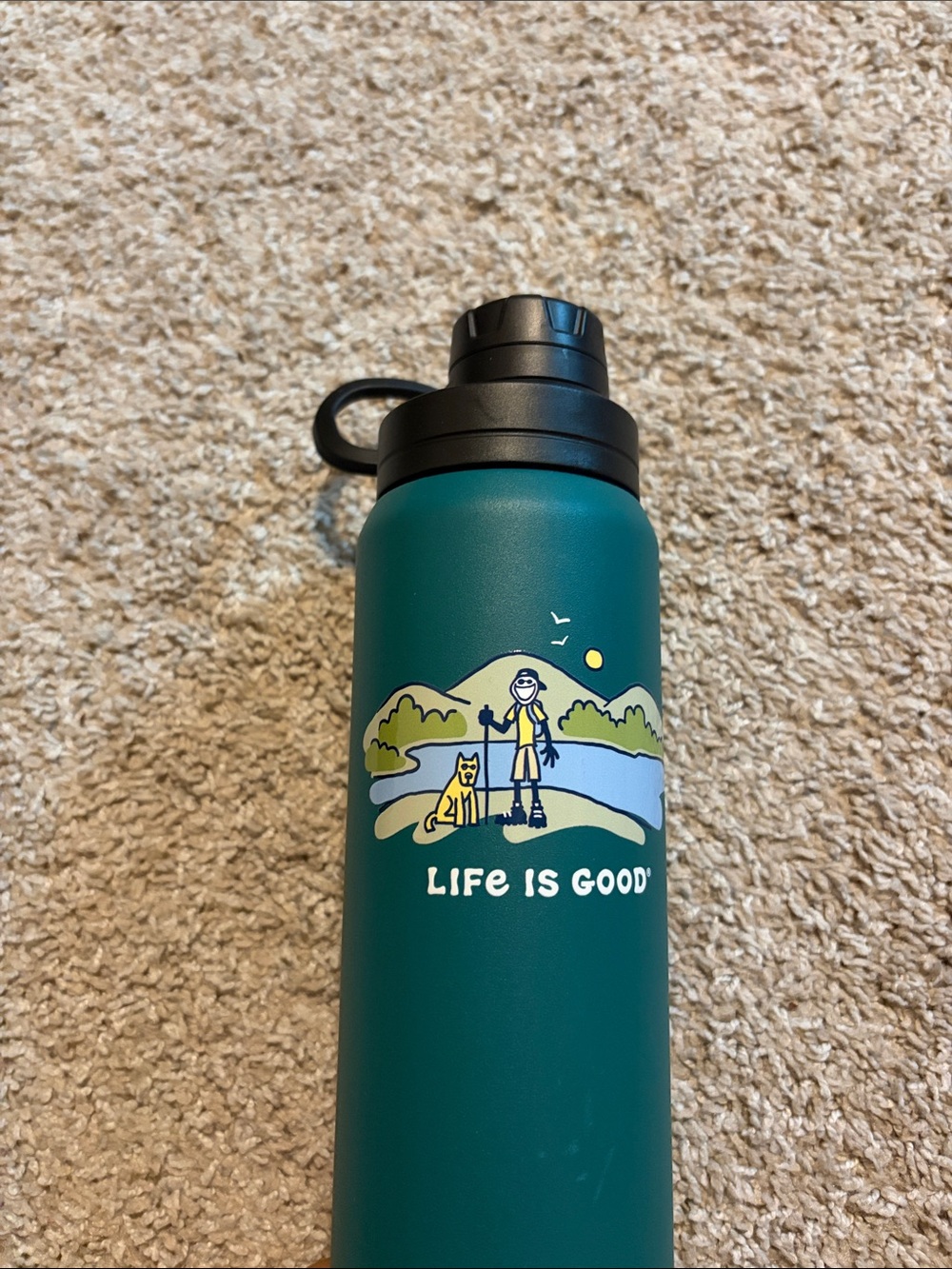 Life Is Good Teal Water Bottle with Outdoor Graphic